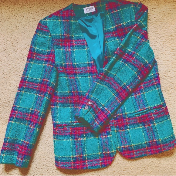 ❌SOLD❌ VTG 80s Colorful Plaid Wool Blazer size Small - Picture 3 of 15